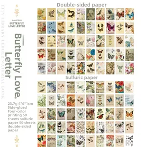 Macro view of butterfly love letter scrapbooking paper in vintage collage layout