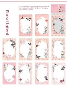 Detailed PET floral collage stickers set featuring vintage flowers and butterflies