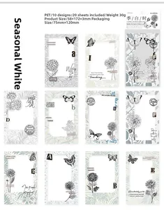 Detail of 20pcs vintage floral PET collage stickers featuring butterflies and hydrangea