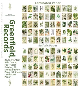 Detailed view of botanical vintage paper with offset and tracing paper sheets