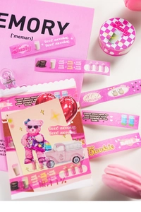 Pink heart-themed washi tape set featuring cute bears and checkered decorative patterns
