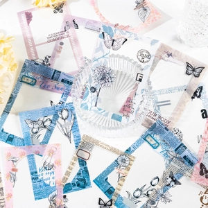 Vintage floral PET collage stickers with butterflies and stamps for DIY journaling
