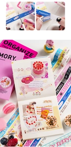 Close-up of cute dopamine-style washi tape and stickers applied to a scrapbook