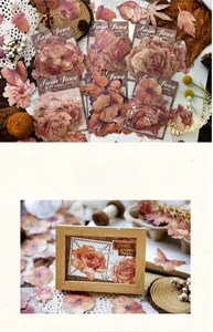 Detailed view of Sunset Forest vintage stickers with rose and deer motifs for journaling