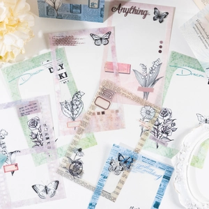 Vintage PET botanical sticker collage set with floral and butterfly designs for DIY journaling