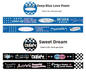 Detail of 15mm Washi tapes showing 'Deep Blue' and 'Sweet Dream' patterns for scrapbooking
