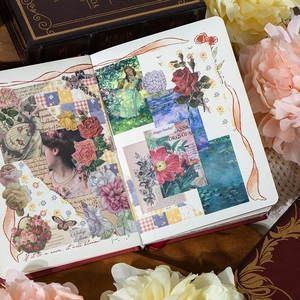 Vintage City Library scrapbooking material kit with floral and portrait paper stickers