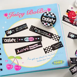 Sweet vintage washi tape with English typography and heart motifs for journaling