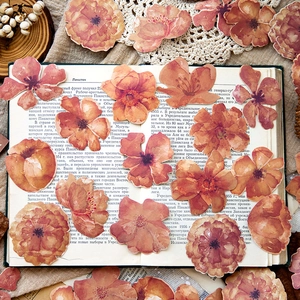 Retro Sunset Forest floral stickers for DIY scrapbooking with vintage hand-drawn flowers