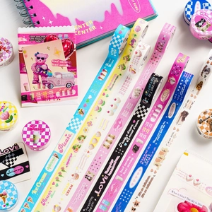 Cute heart-throb series washi tapes with pastel floral and puppy patterns for journaling