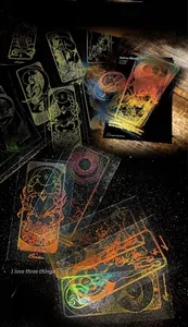 Detail of laser gold stamping zodiac stickers with celestial moon and star patterns