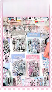 Detail view of pink and purple decorative girl themed stickers pack with 200 sheets