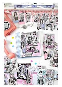 Gothic Lolita anime character stickers for DIY scrapbooking with pink vintage props