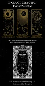 Close-up of gold foil constellation stickers with white ink frame on dark background