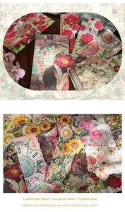 Dettaglio di 20 adesivi vintage per scrapbooking con bordi irregolari e motivi floreali