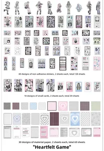 Flat lay of Gothic Lolita scrapbooking stickers and cards set for DIY journal decor