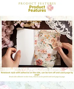 Dettaglio macro di carta per scrapbooking floreale vintage con rilegatura laterale a strappo