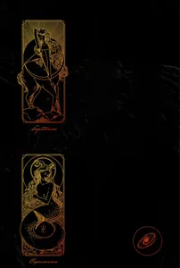 Detailed view of Sagittarius and Capricorn gold-stamped PET stickers with zodiac motifs