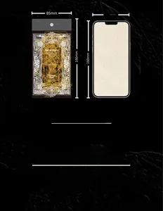 Detailed size comparison of vintage gold constellation PET stickers next to a smartphone