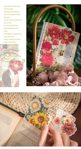 Dettaglio di carta scrapbooking vintage con ritagli di girasoli e rose decorative