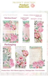 Specifiche dei dettagli per adesivi floreali per scrapbooking con dimensioni e materiali
