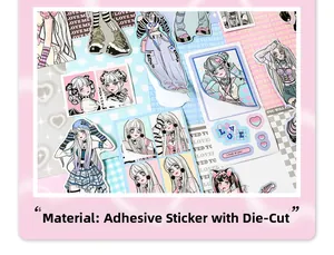 Macro detail of precut anime girl stickers with smooth edges for DIY scrapbooking
