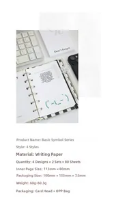 Detail of 80 sheets basic symbol memo pads showing dimensions 113x80mm and packaging