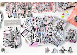 Detail of 200pcs Y2K style anime stickers and decorative papers for DIY journaling