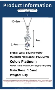 Detailed specs for 1ct moissanite s925 silver necklace with 40+5cm chain and 19mm pendant