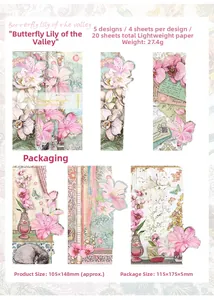 Dettaglio di adesivi vintage con farfalle e mughetto con specifiche dimensionali