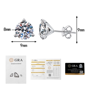 Classic S925 sterling silver moissanite stud earrings with GRA certification and sizing details