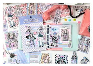 DIY scrapbooking deco paper pack with 200 sheets of Y2K anime girl stickers and materials