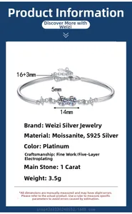 Dettaglio del bracciale in argento S925 con pietre moissanite da 1ct e stelle