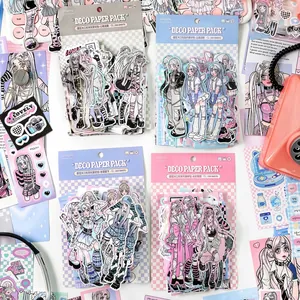Anime Girl Scrapbooking Material Pack DIY Journal Decoration Sticker Set Y2K Aesthetic Retro Stationery Supplies