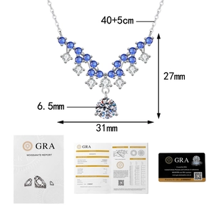 Detail view of V-shaped S925 silver necklace with 1 carat moissanite and GRA certificate