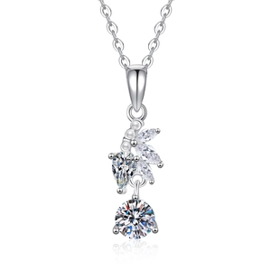 S925 sterling silver moissanite necklace featuring pear and marquise cut stones with pearl