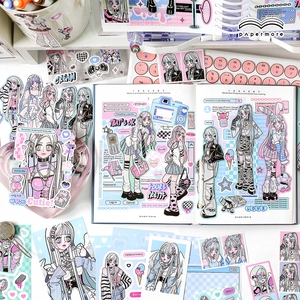 200pcs PaperMore anime girl stickers set for DIY scrapbooking in Y2K pink blue aesthetic