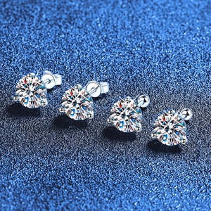 Classic S925 sterling silver moissanite stud earrings with butterfly and screw backings