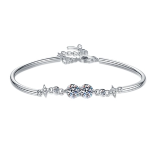 Bracciale rigido in argento S925 regolabile con doppie stelle e moissanite scintillante