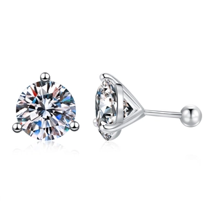 Classic S925 sterling silver three-prong moissanite stud earrings with screw backs