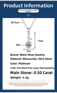 Vue détaillée du pendentif feuille de bambou en argent S925 avec une pierre de moissanite