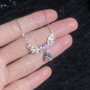 S925 Sterling Silver 1 Carat Moissanite Necklace with floral wing pendant for women