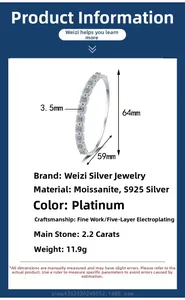 Detailed specs of S925 sterling silver moissanite bracelet with 2.2ct stone and 3.5mm width