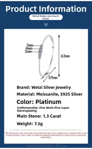 Detailed view of S925 sterling silver bangle featuring three Moissanite stones in a row