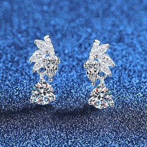 Boucles d'Oreilles Pendantes en Argent Sterling S925 Moissanite Forme de Feuille Avec Künstliche Perle de Coquillage Bijoux Élégants en Pierres Précieuses Couleur D pour Mariage