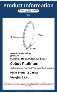 Detail specifications of 2 carat moissanite and S925 silver bracelet with 3.5mm width