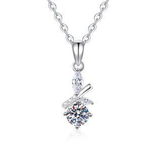 Collier Moissanite en argent sterling S925 avec pendentif feuille de bambou et perles