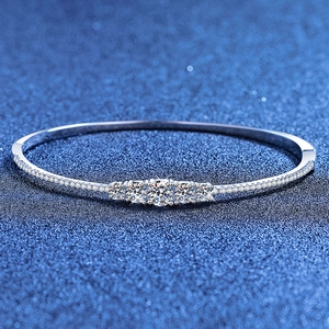 Elegant S925 sterling silver cuff bracelet with five moissanite stones in a pavé setting