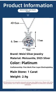 Detailed diagram of S925 silver fortune bag pendant with 1ct moissanite dimensions