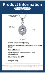 Scheda tecnica della collana in argento S925 e moissanite con le dimensioni